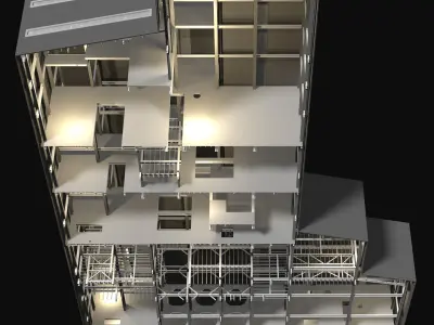 Factory tower building in section cut 25i03 3D model