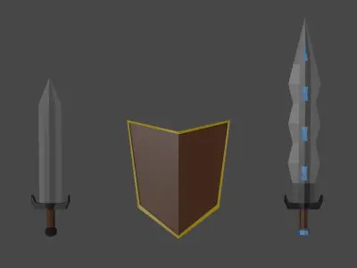Low Poly Sword Long Sword and Shield Melee pack Free low-poly 3D model