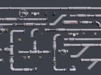 Sci-Fi Tubes Cables Pipe Kit Vol 01-PBR Low-poly 3D model