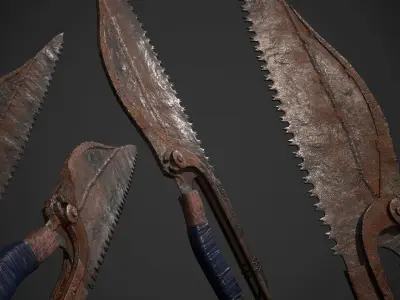 Dagger two rusty saw blades Low-poly 3D model