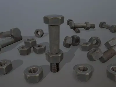 Bolts bolt and nut Low-poly 3D model 2