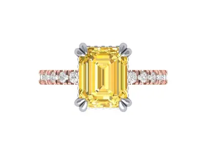 Yellow Emerald Solitaire Ring With Side Stone 3D print model