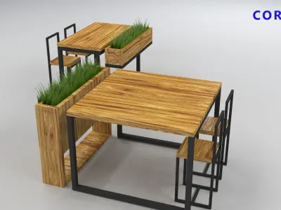 loft set of tables and chairs in a cafe or office v-ray Low-poly 3D model