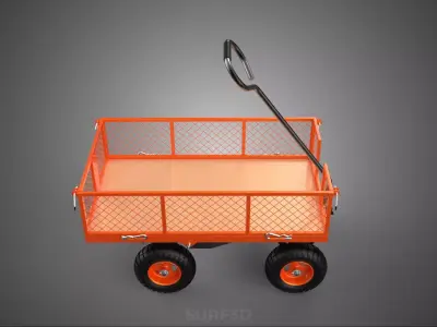 ALL TERRAIN ORANGE HAULING UTILITY CART TROLLEY WAGON GARDEN 4 W 3D model