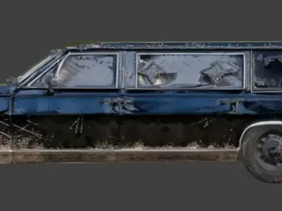Gothic Coffin Hearse 3D Model Low-poly 3D model