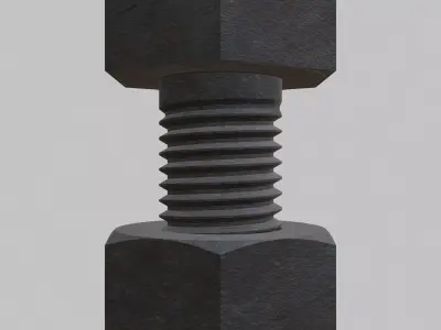 M10 Hex Bolts and Nuts with Rusty Iron Texture Fine Threads 3D model