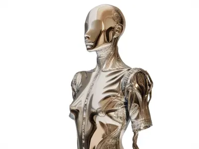 Chrome Female Cyborg Torso 3D model