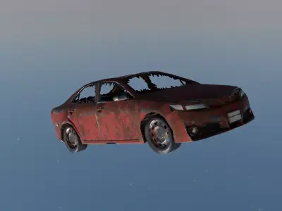 Low Poly Damaged Car Rusted Wreck Mobile Game Ready Low-poly 3D model