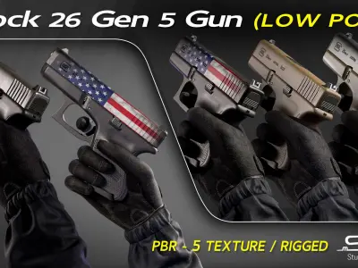 Glock 26 Gen 5 Gun and Rigged Low-poly 3D model