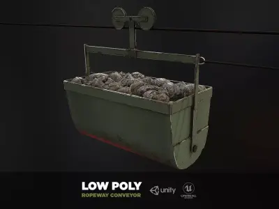 Mine historic ropeway conveyor - mine wagon Low-poly 3D model