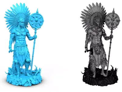 Native american warrior on stand high poly resolution 3D model
