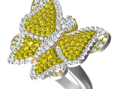 Antique Butterfly Diamond Hip Hop Ring 3D print model