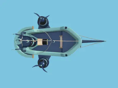 Cartoon Airship 09 - Blue Camouflage - Low Poly Ship Low-poly 3D model