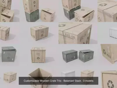Customizable Wooden Crate Trio - Balanced Stack 3D Model Pack