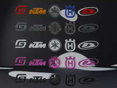 Motorcycle Logo KTM Husqvarna Yamaha GasGas and Beta Low-poly 3D model