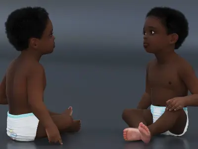 African Baby Boy Wearing Diaper Sitting 3D model