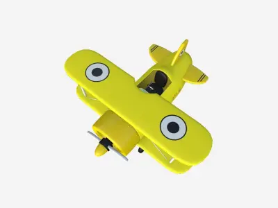 Airplane Cartoon A02 Yellow - Classic Aircraft Low-poly 3D model