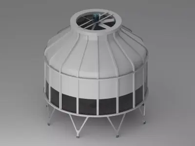 Industrial Round Cooling Tower 3D Model 3D model