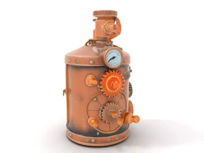 Steampunk Boiler Model Pack with Detailed Gears and Gauges Low-poly 3D model