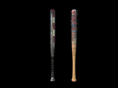 ballbat two baseball bats Free low-poly 3D model
