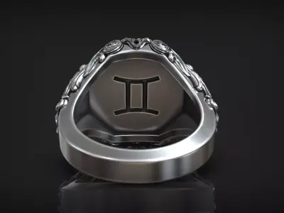 Gemini Zodiac Sign Ring Antique Sculpture Signet 3D print model