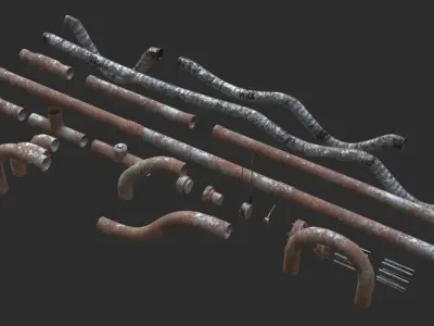 Modular Pipes - Rusted Low-poly 3D model