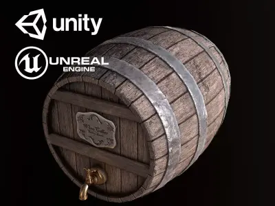 Wine Barrel Cask - PBR Game Ready Low-poly 3D model