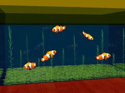 aquarium fish tank with clown fish in it Low-poly 3D model