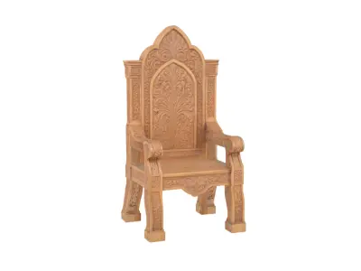 Royal Carved Wooden Throne Chair 3D Model 3D model