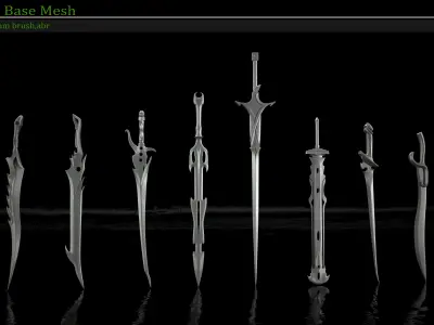  50 Sword Base Mesh Clean UV  and IMM brush and ABR brush 3D model