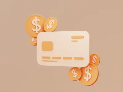 3D Illustration bank card with dollar coin 3D model