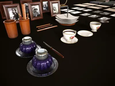 Vintage Desk Essentials pack Low-poly 3D model