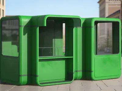 Urban Service Booth with Side Awning Green 3D model