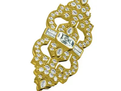 Antique Art Deco Diamond Brooch 2 3D print model