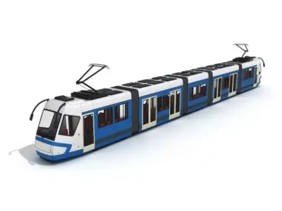 Transportation   White And Blue City Tram 3D model