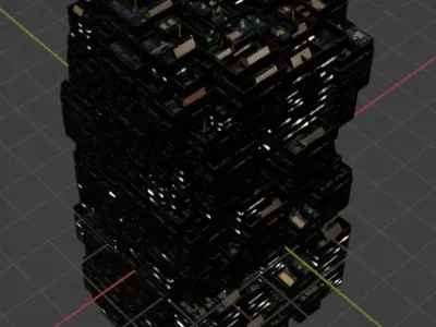 Sci fi night city building 7 Low-poly 3D model