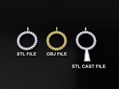 Thin Narrow Rope Twist Pendant Mid Size 18mm Length 3D print model