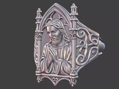 gothic church jesus ring ornate antique ring v2 3D print model