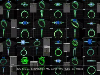 3DM-STL 277 ENGAGEMENT AND BAND RING FILES 3D Model Pack