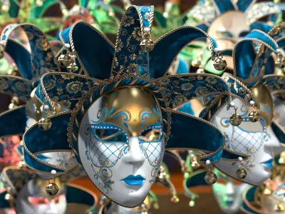Blue Venetian Full Face Masquerade Mask 3D model