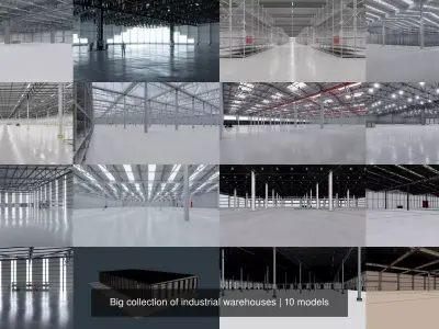 Big collection of industrial warehouses 3D Model Pack