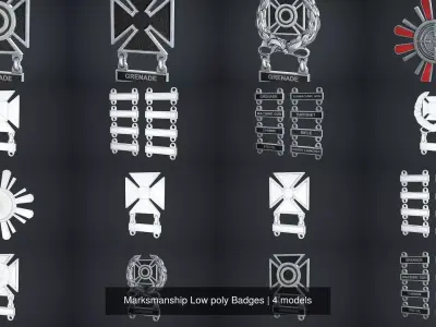 Marksmanship Low poly Badges 3D Model Collection