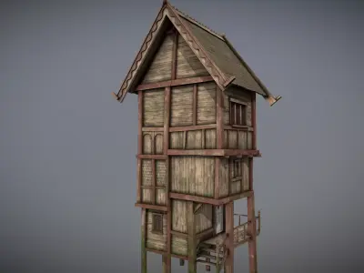 Medieval Lake Village - House 15 with interiors  Low-poly 3D model