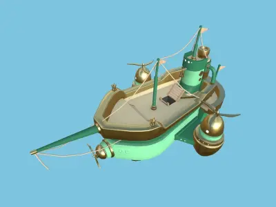 Cartoon Airship 04 - Green Gold - Low Poly Ship Low-poly 3D model
