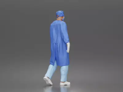 Surgeon walks down corridor wearing surgical gown face mask 3D print model