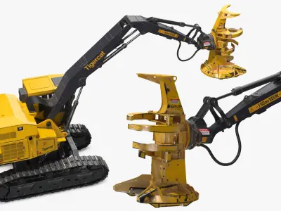 Tigercat 855D Tracked Feller Buncher Dirty 3D model