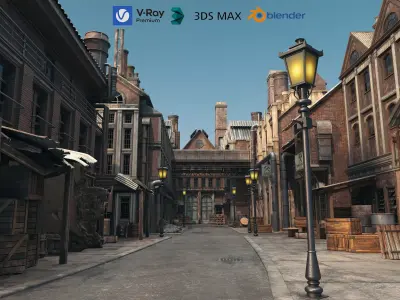 Industrial Vintage Street Environment Low-poly 3D model