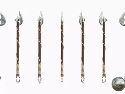 Melee long axe with a chain  Low-poly 3D model