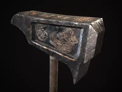Medieval great viking war hammer Game ready Low-poly 3D model