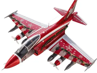 Christmas Twin Prop Jet 3D Model Festive Aircraft Low-poly 3D model